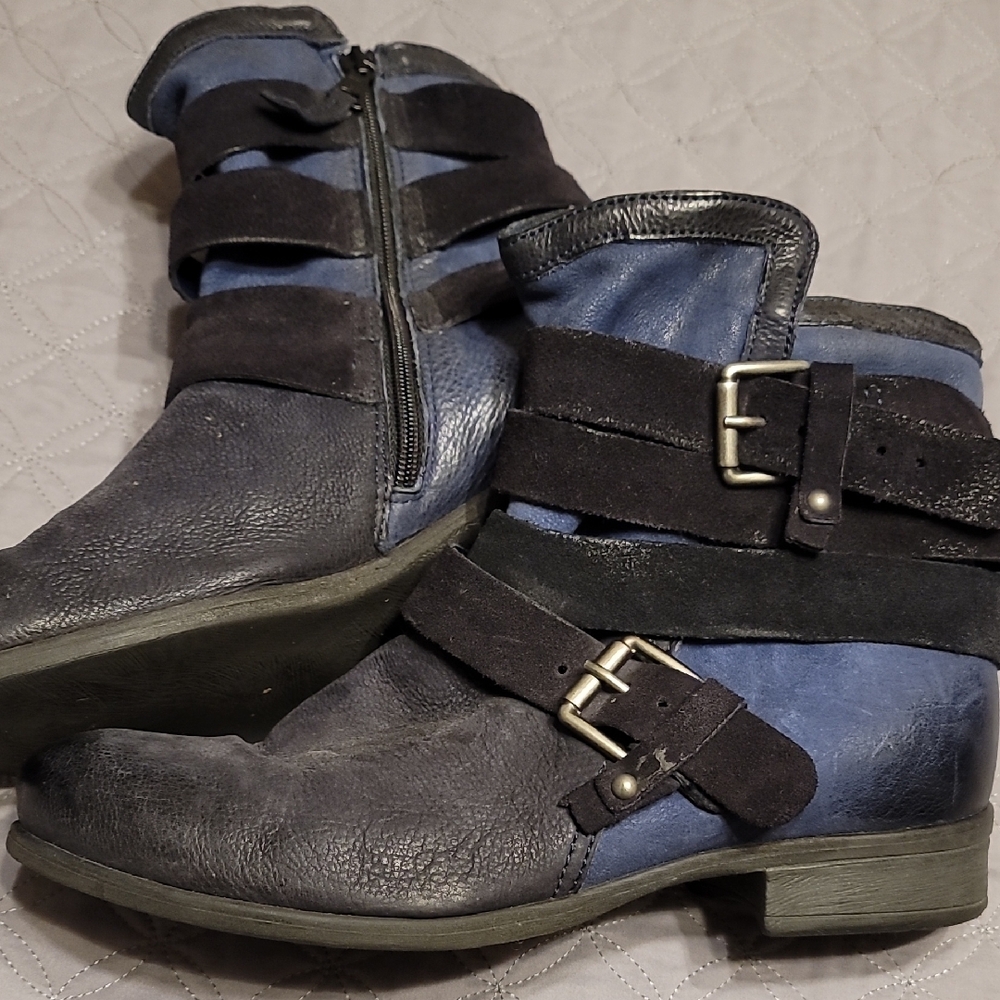 Miz Mooz Two-Tone Black and Blue Ankle Boots